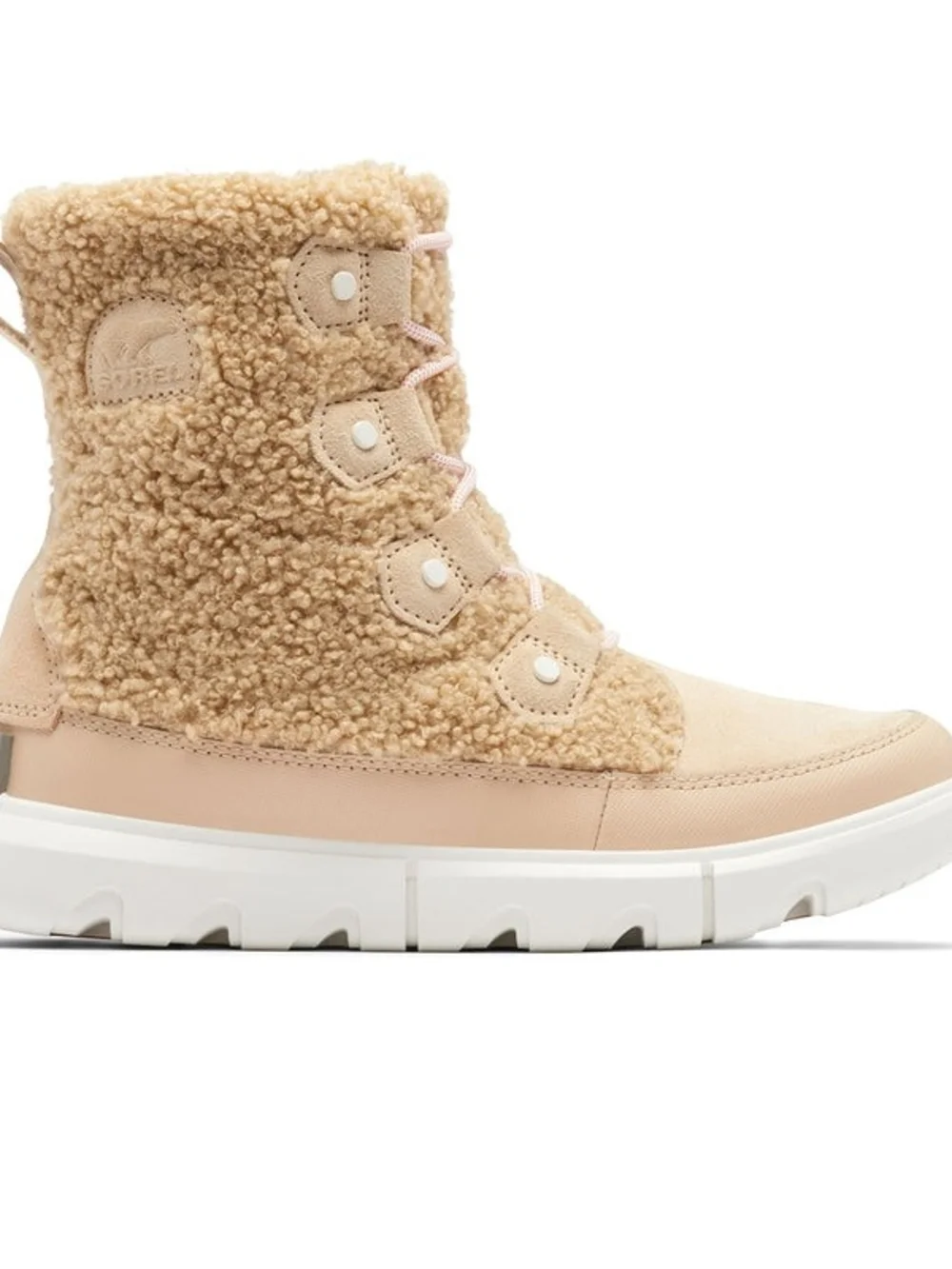 Sorel Explorer || Joan Lightweight Sherpa Lace-Up Boot in Tan